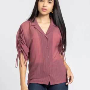 Pink notch collar short sleeves button down shirt with cami