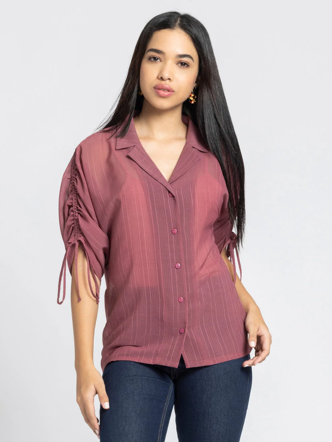 pink-notch-collar-short-sleeves-button-down-shirt-with-cami